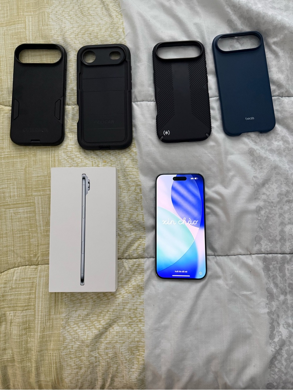 Apple iPhone 17 Air (Silver) with Blue and Black Cases Bundle